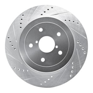 Subaru Impreza Brake Rotor (1) - Rear Left - R1 Concepts - Drilled & Slotted - Silver - `05-`07
